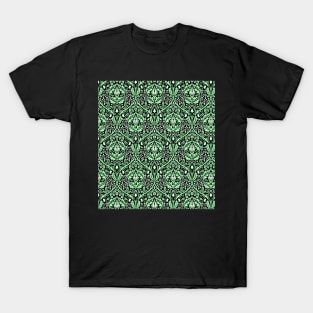 William Morris Golden Bough Grren and White on Black T-Shirt